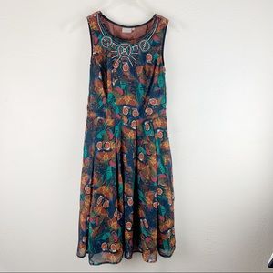 eShakti Embroidered Sleeveless Abstract Butterflies Boho Fit Flare Dress M